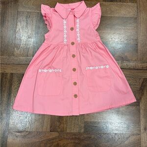 Penelope Mack Pink Sleeveless Dress with White Floral Embroidery Cotton Size 3T